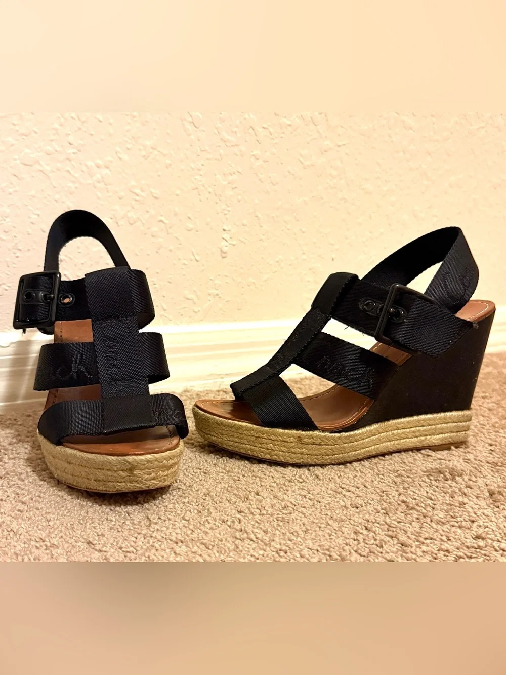 Coach Mary Janne Black Espadrille Wedge Sandals